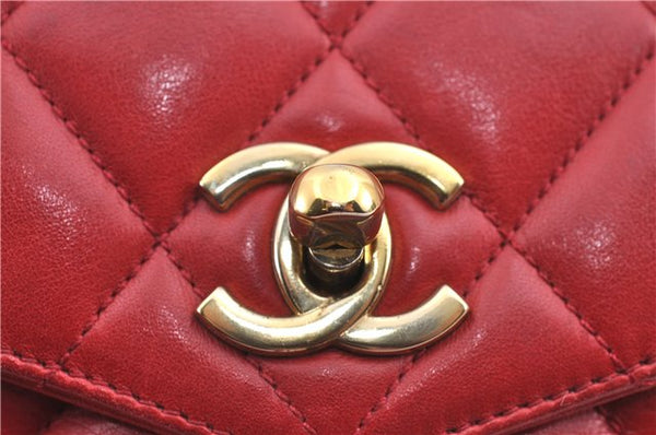 Authentic CHANEL Lamb Skin Matelasse CC Logo Chain Waist Body Bag Red H1893