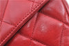 Authentic CHANEL Lamb Skin Matelasse CC Logo Chain Waist Body Bag Red H1893