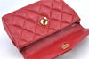 Authentic CHANEL Lamb Skin Matelasse CC Logo Chain Waist Body Bag Red H1893