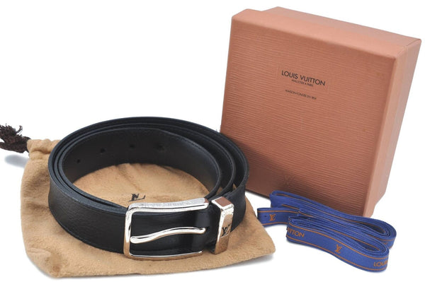 Auth LOUIS VUITTON Ceinture Pont Neuf Belt Size 100cm 39.4" Black LV Box H1895