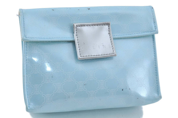 Authentic CELINE Macadam Pattern Pouch Purse Enamel Light Blue H1912