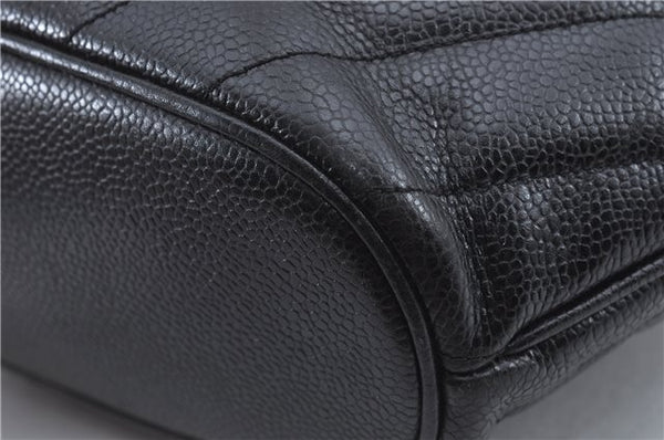 Authentic CHANEL Caviar Skin V Stitch Chain Shoulder Tote Bag Black CC H1915