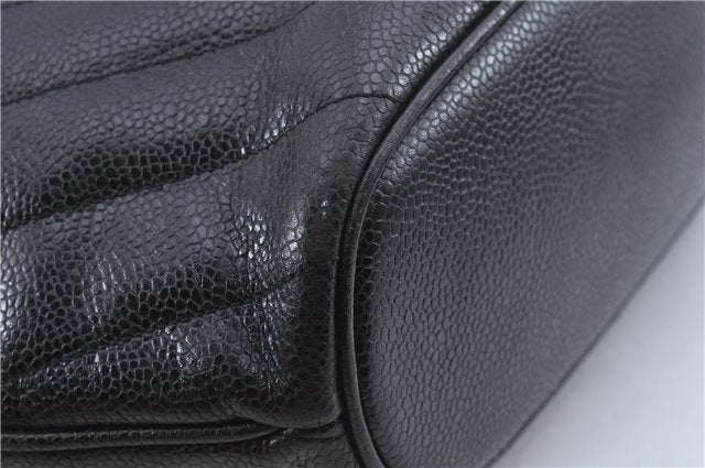 Authentic CHANEL Caviar Skin V Stitch Chain Shoulder Tote Bag Black CC H1915