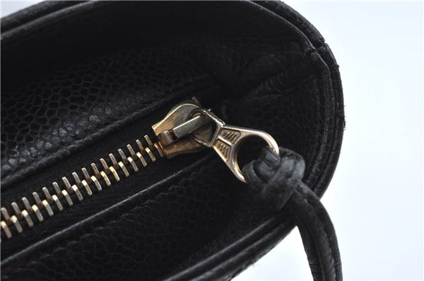 Authentic CHANEL Caviar Skin V Stitch Chain Shoulder Tote Bag Black CC H1915