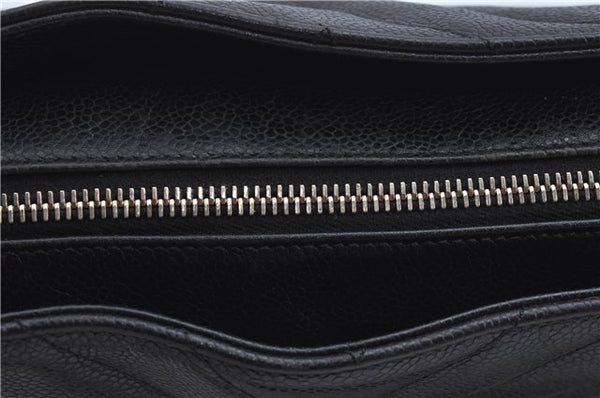 Authentic CHANEL Caviar Skin V Stitch Chain Shoulder Tote Bag Black CC H1915