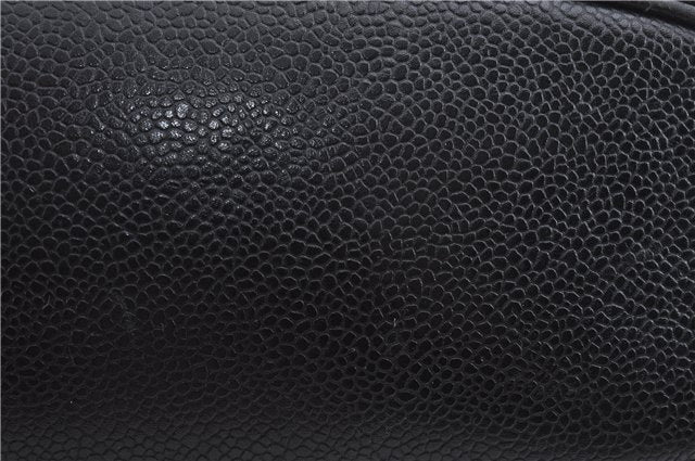 Authentic CHANEL Caviar Skin V Stitch Chain Shoulder Tote Bag Black CC H1915