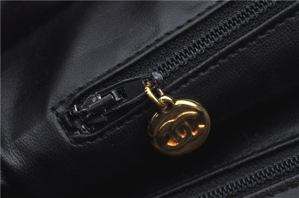Authentic CHANEL Caviar Skin V Stitch Chain Shoulder Tote Bag Black CC H1915