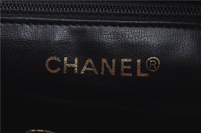 Authentic CHANEL Caviar Skin V Stitch Chain Shoulder Tote Bag Black CC H1915