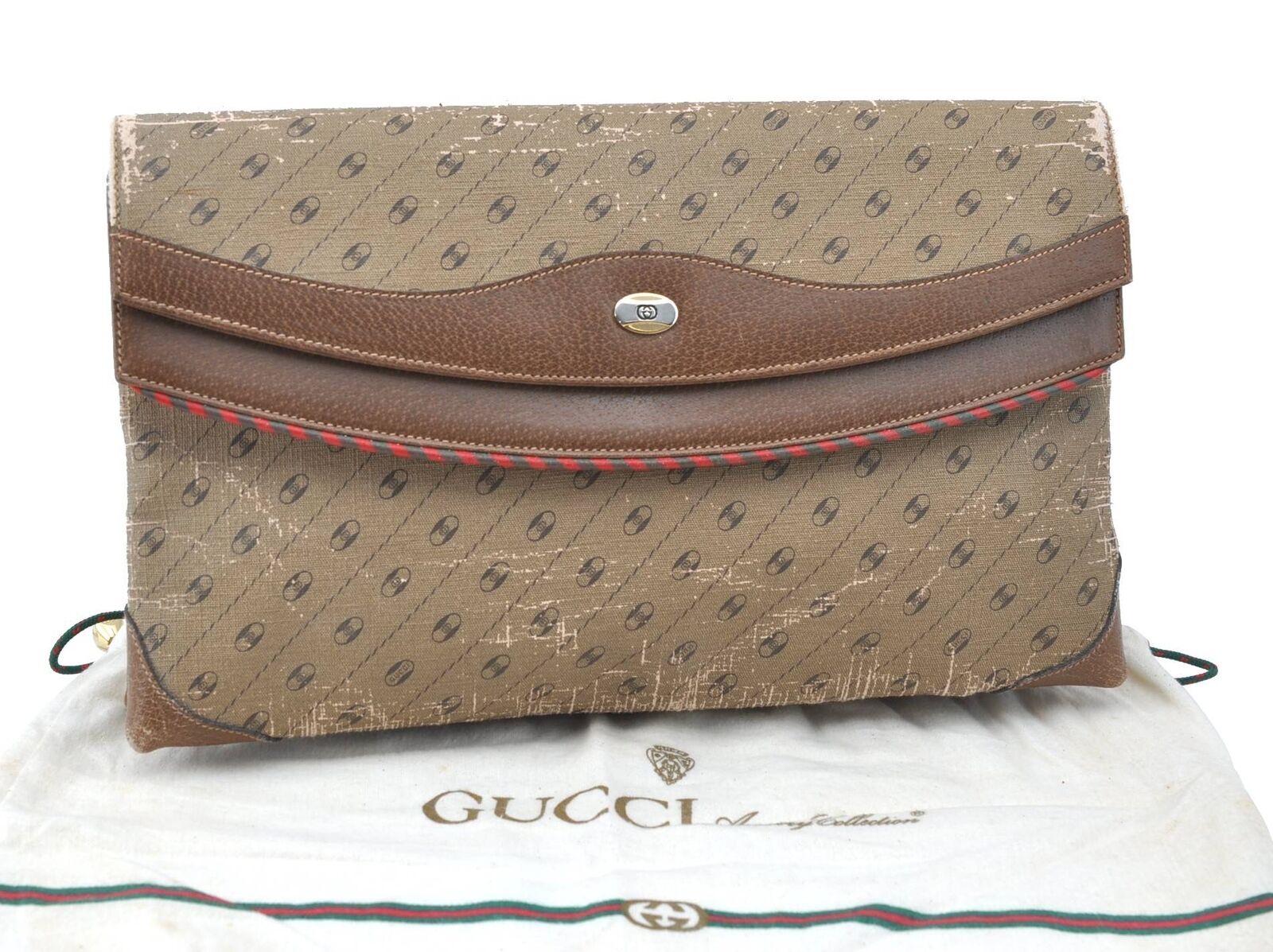 Authentic GUCCI Clutch Bag PVC Leather Brown H1930