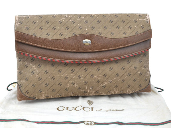 Authentic GUCCI Clutch Bag PVC Leather Brown H1930