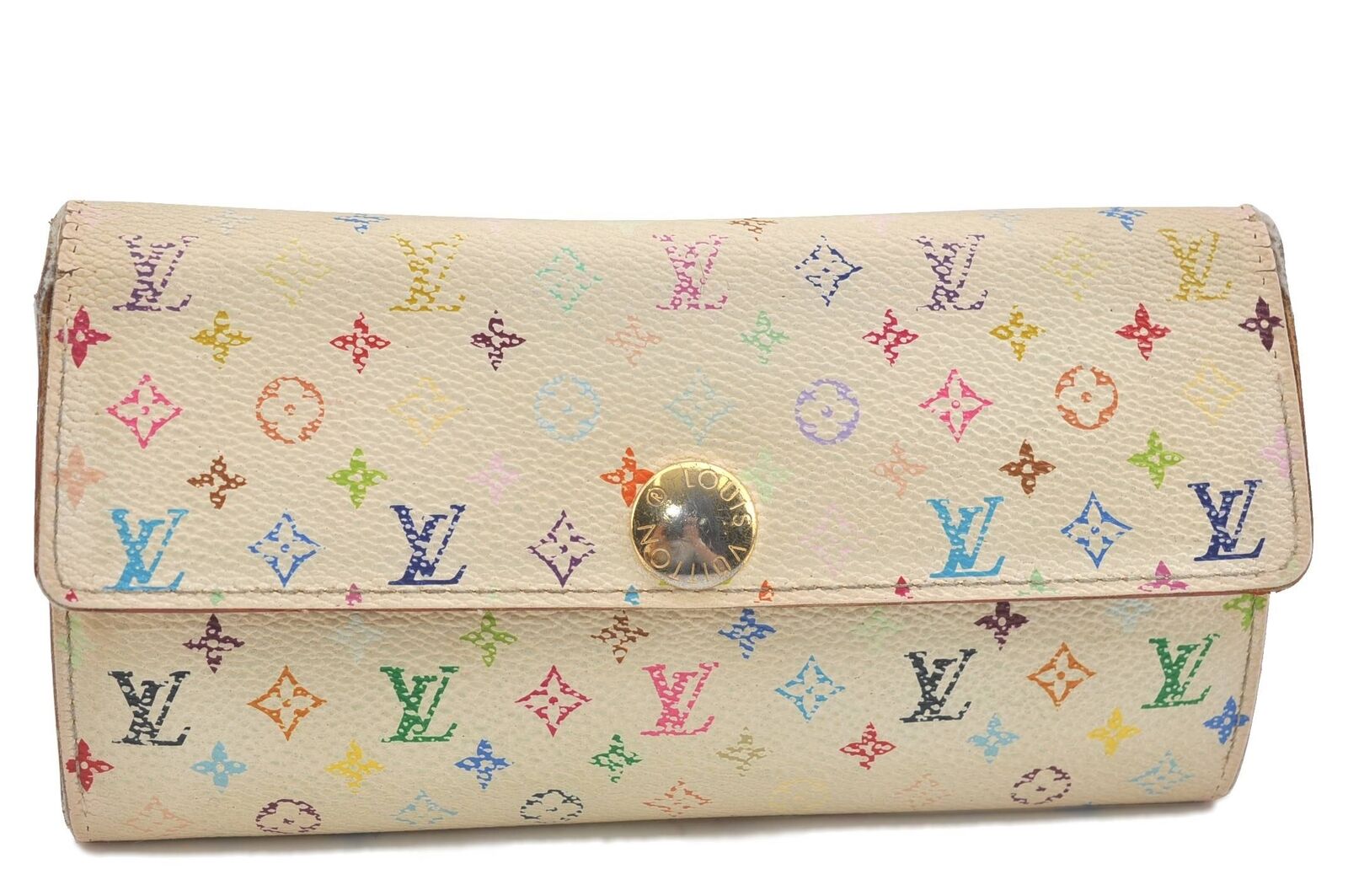 LOUIS VUITTON Monogram Multicolor Porte Monnaie Credit Wallet M60004 White H1989