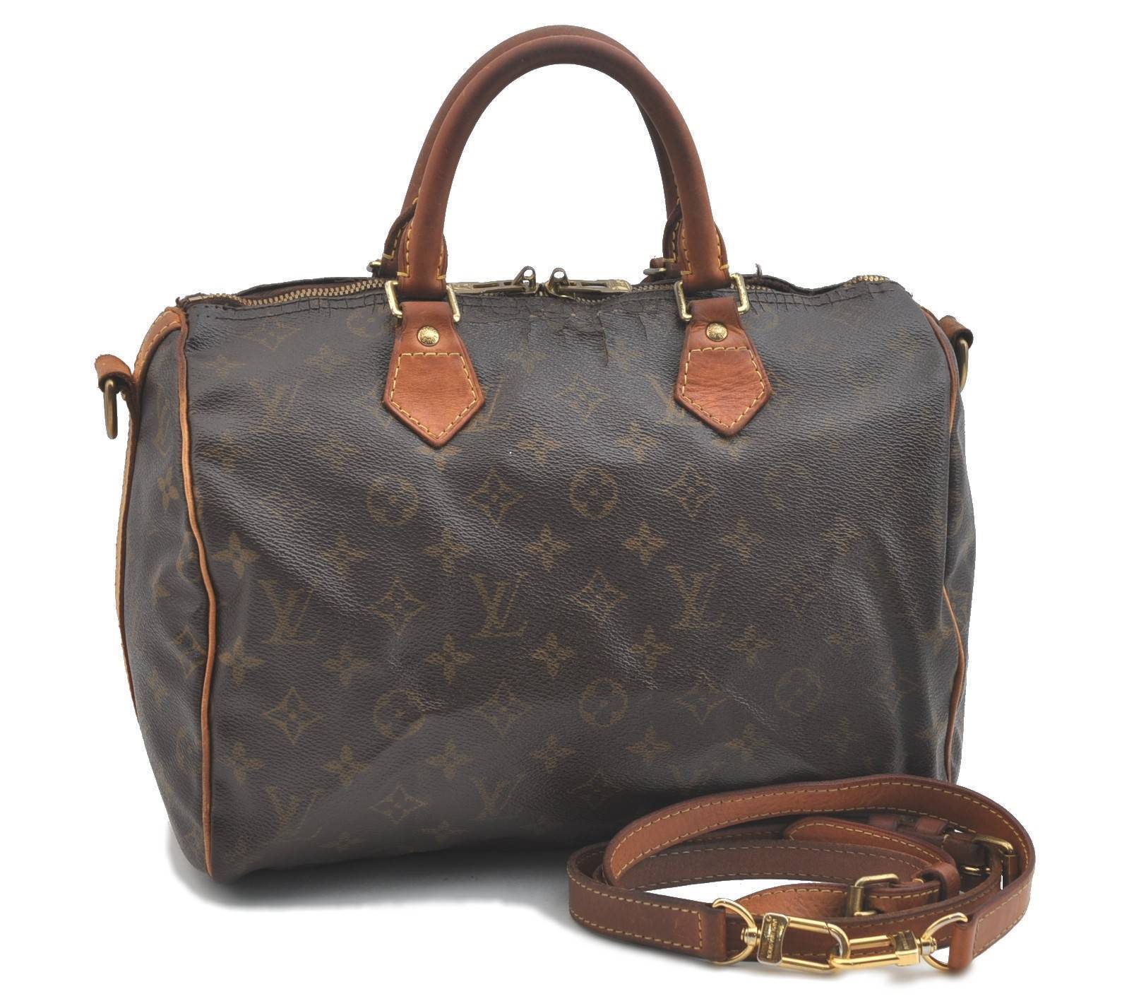 Auth LOUIS VUITTON Monogram Speedy Bandouliere 30 Hand Bag M41112 LV Junk H2009