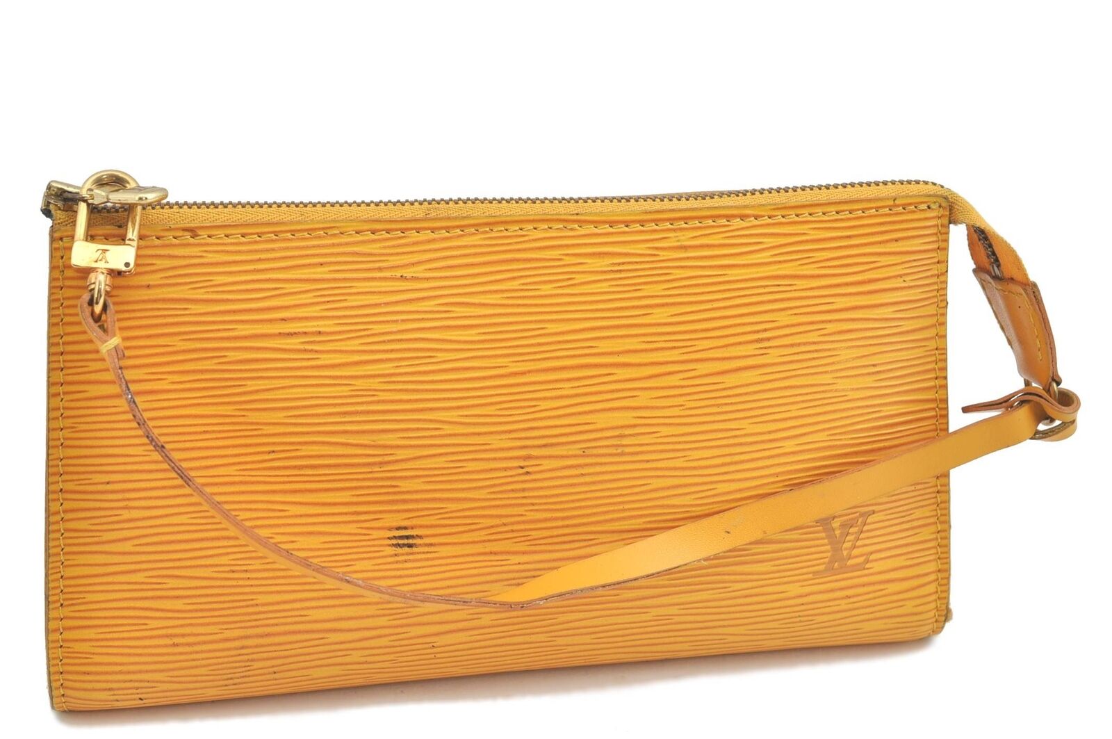 Authentic LOUIS VUITTON Epi Pochette Accessoires Pouch Yellow M52959 Junk H2051