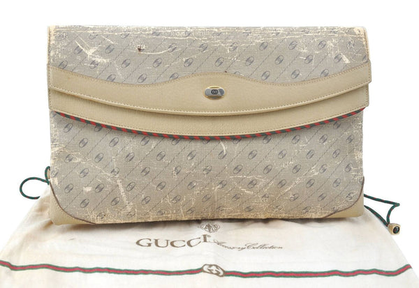 Authentic GUCCI Clutch Bag PVC Leather Ivory H2086