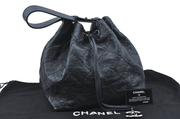 Authentic CHANEL Wild Stitch Shoulder Bag Purse Leather Black CC H2103