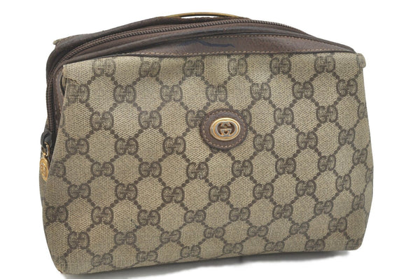 Authentic GUCCI Pouch GG PVC Leather Brown H2236