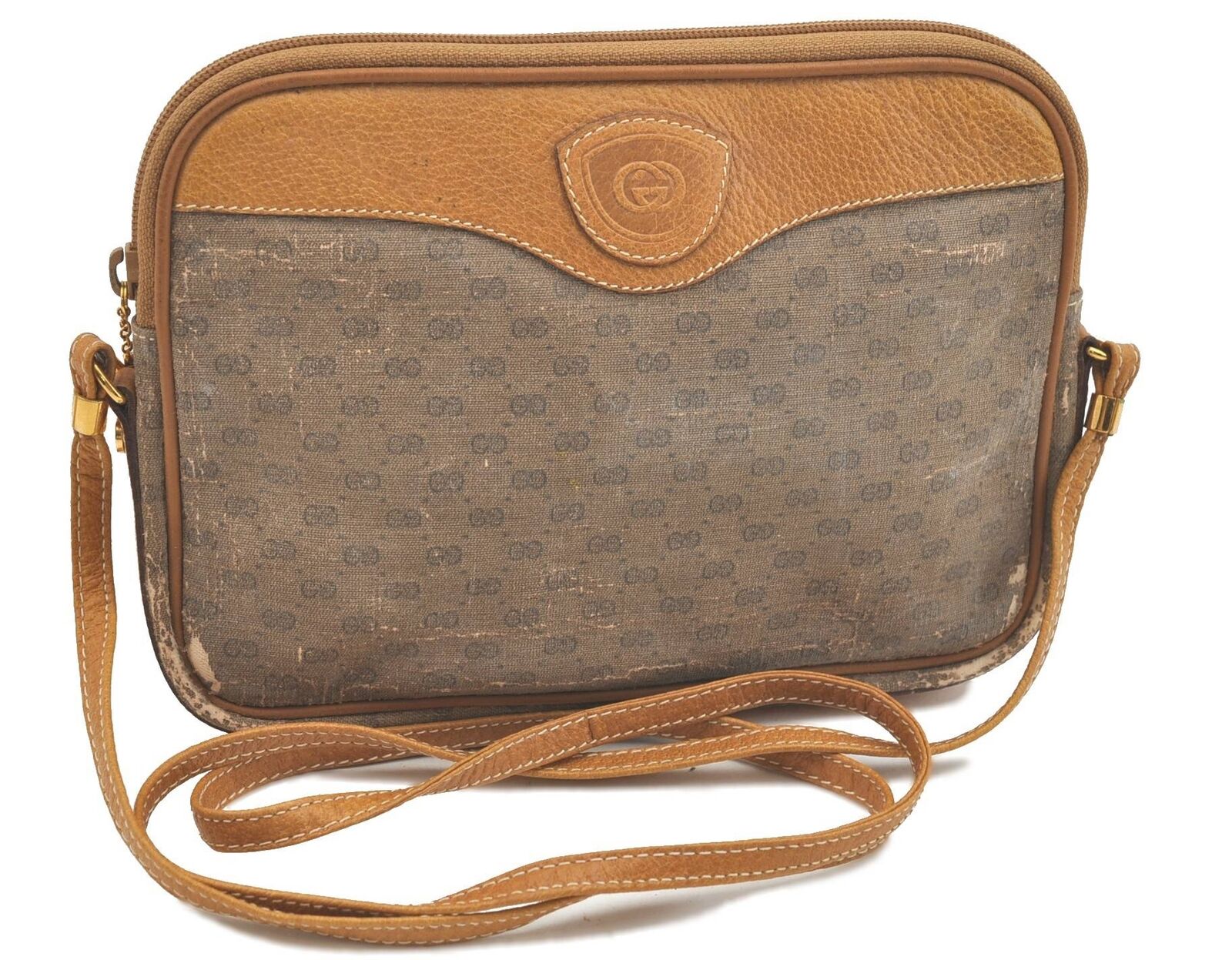 Authentic GUCCI Micro GG PVC Leather Shoulder Cross Body Bag Brown H2238