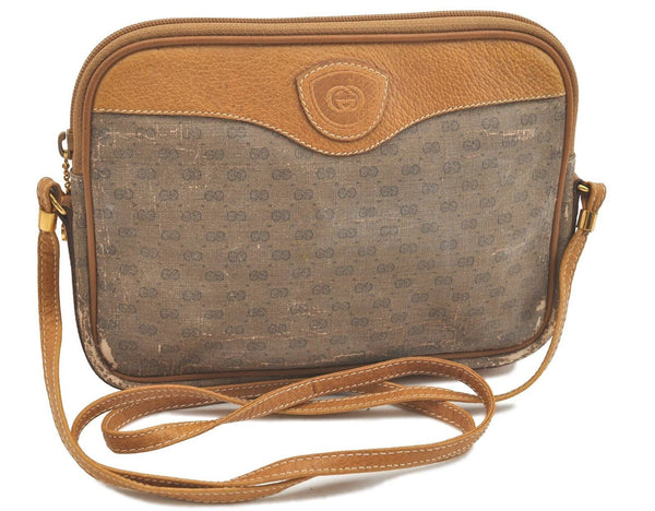 Authentic GUCCI Micro GG PVC Leather Shoulder Cross Body Bag Brown H2238