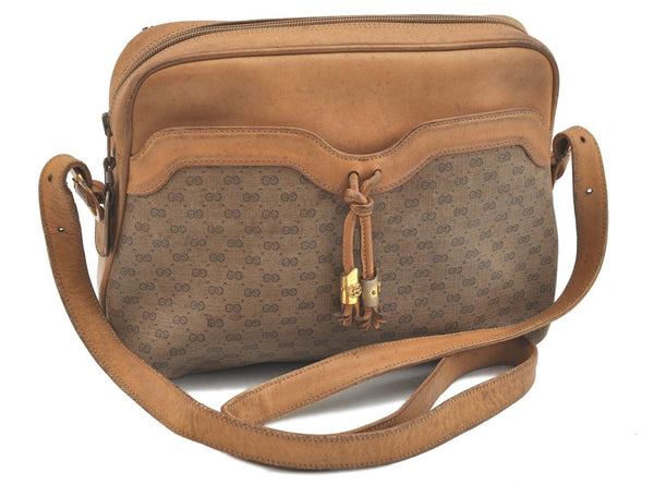 Authentic GUCCI Micro GG PVC Leather Shoulder Cross Body Bag Brown H2275