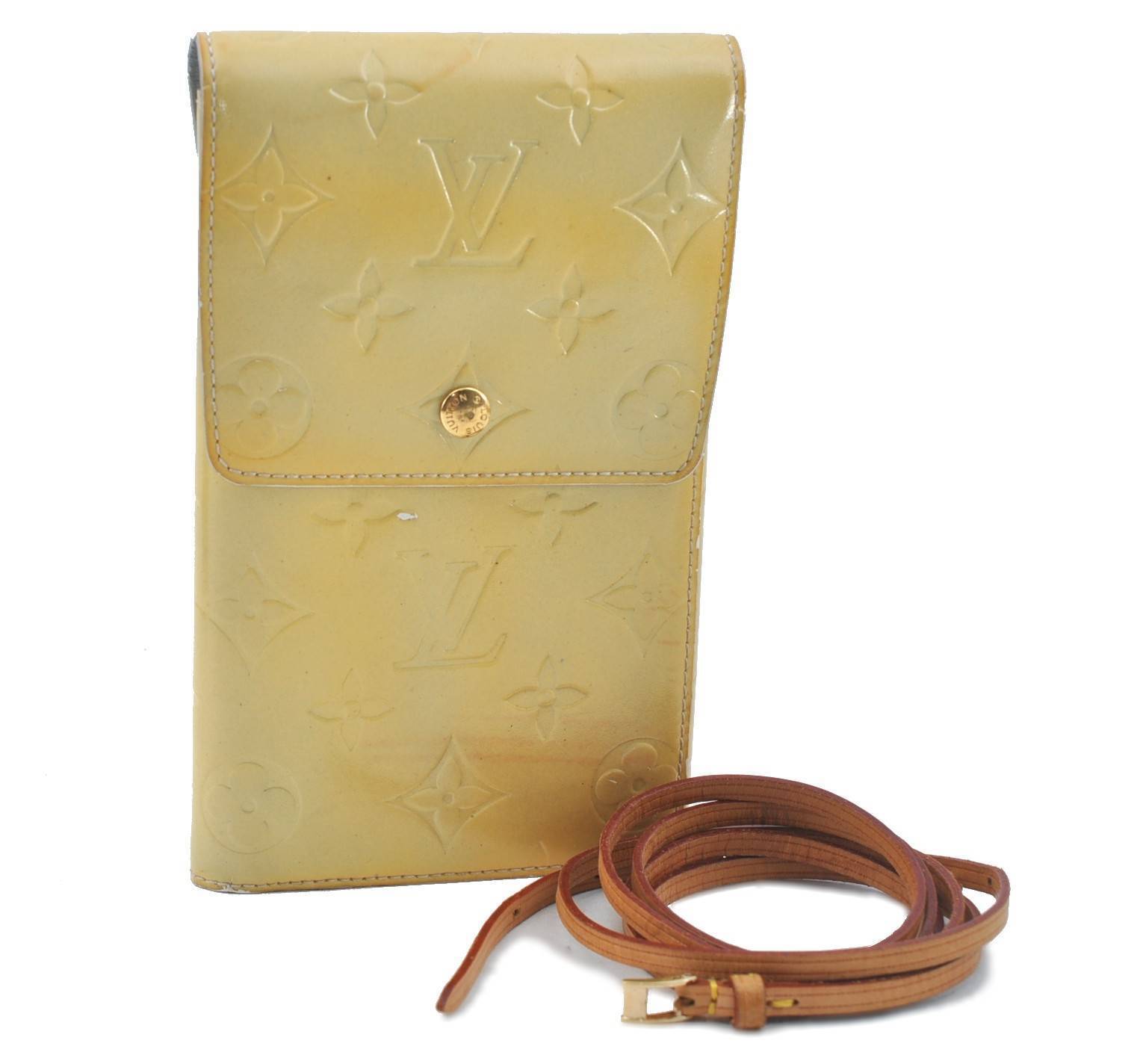 Auth LOUIS VUITTON Vernis Kenmare Shoulder Cross Body Pouch Yellow Gray H2437