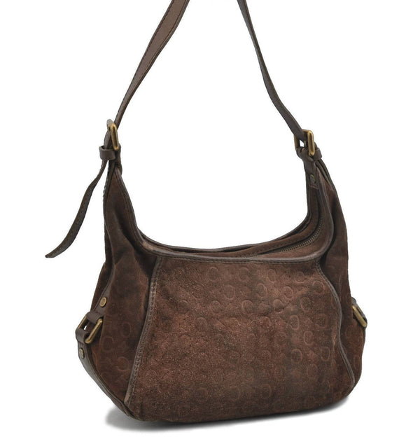 Auth CELINE C Macadam Pattern Shoulder Hand Bag Purse Suede Leather Brown H2682