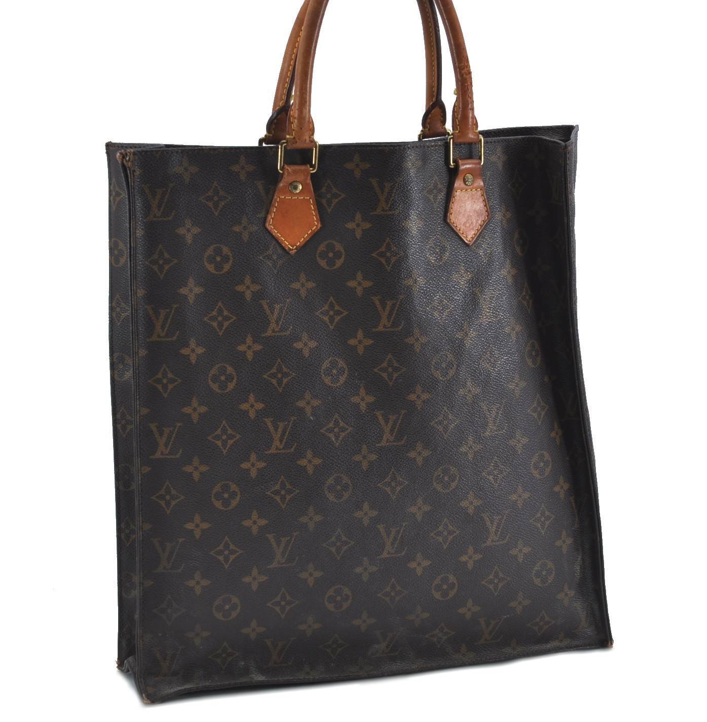 Authentic LOUIS VUITTON Monogram Sac Plat Hand Bag M51140 LV H2738