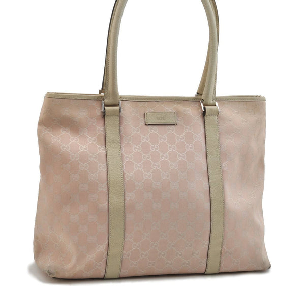Auth GUCCI Shoulder Tote Bag GG Canvas Leather 257304 Light Pink White H2755