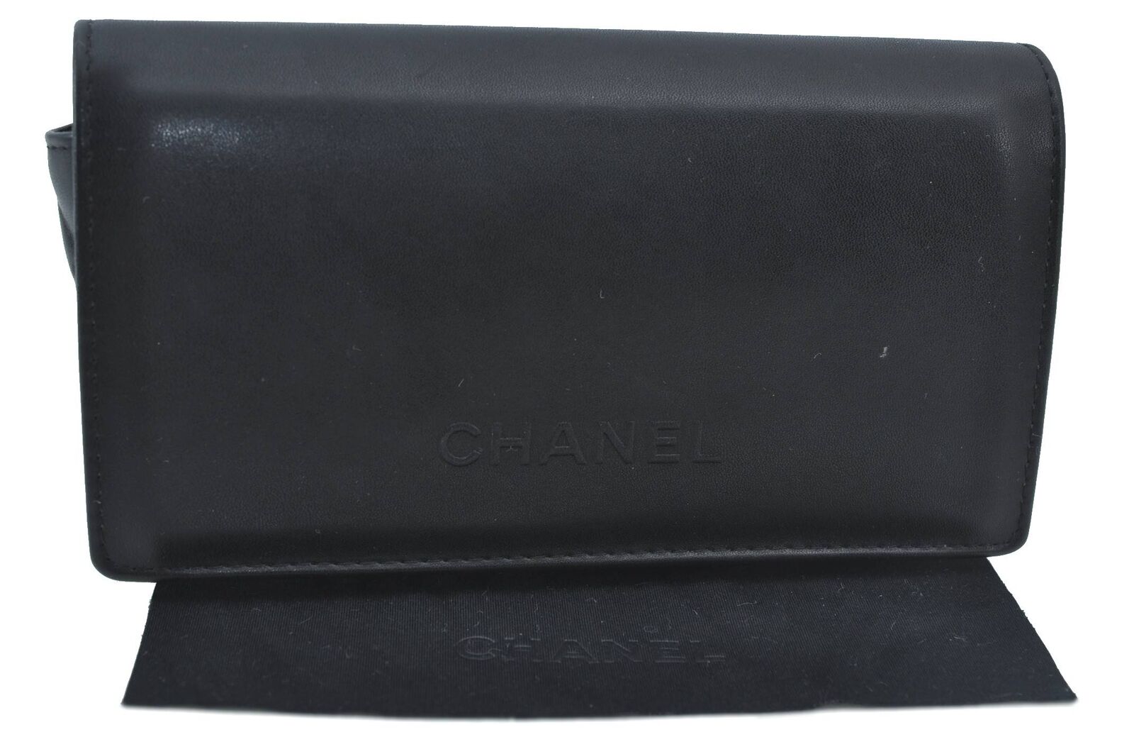 Authentic CHANEL Calf Skin Matelasse Glasses Case Black CC H2778