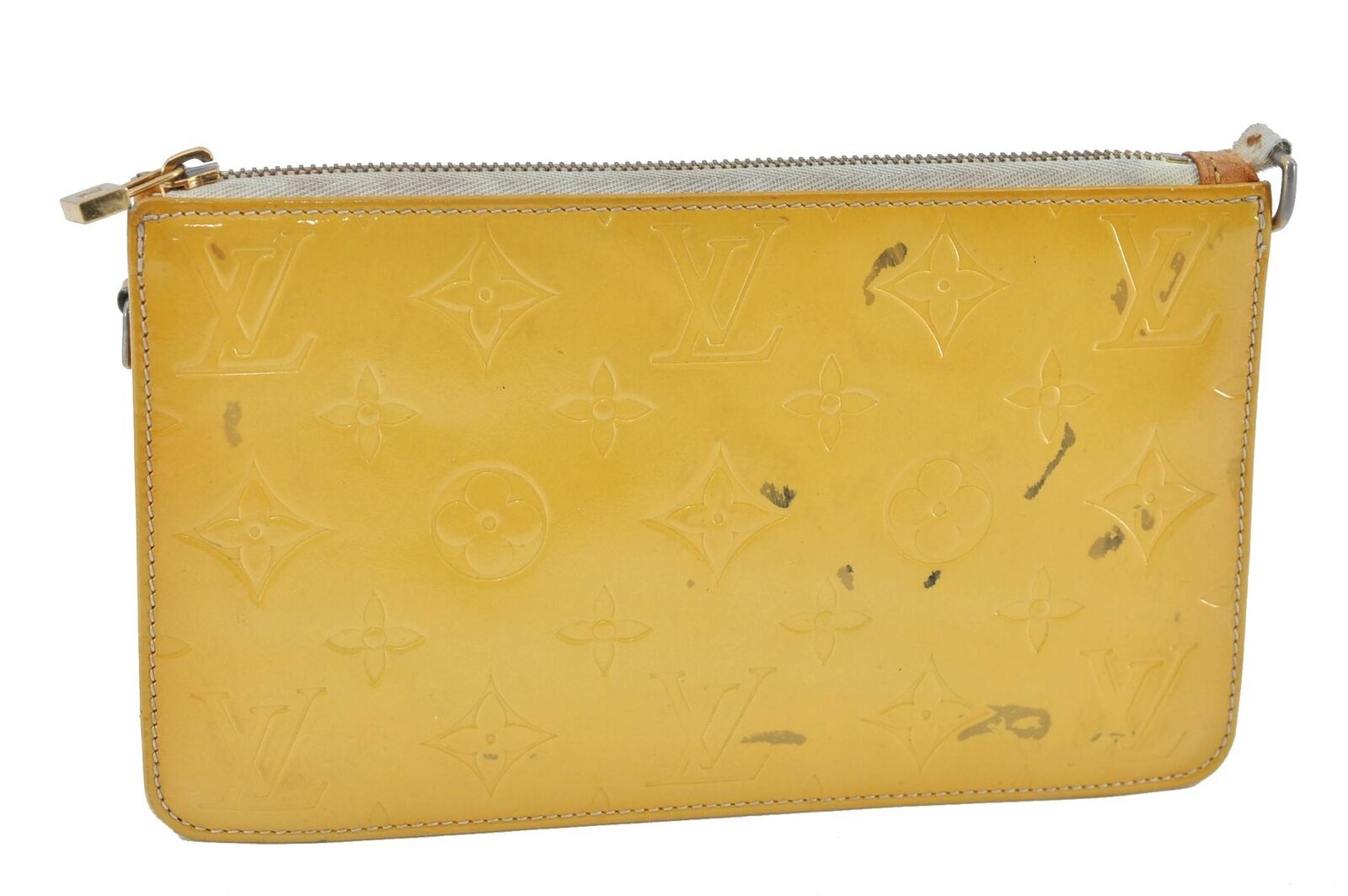 Authentic LOUIS VUITTON Vernis Lexington Hand Bag Pouch Yellow M91058 LV H2785