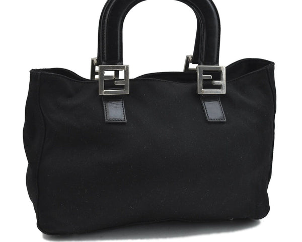 Authentic FENDI Hand Bag Jersey Leather Black H2806
