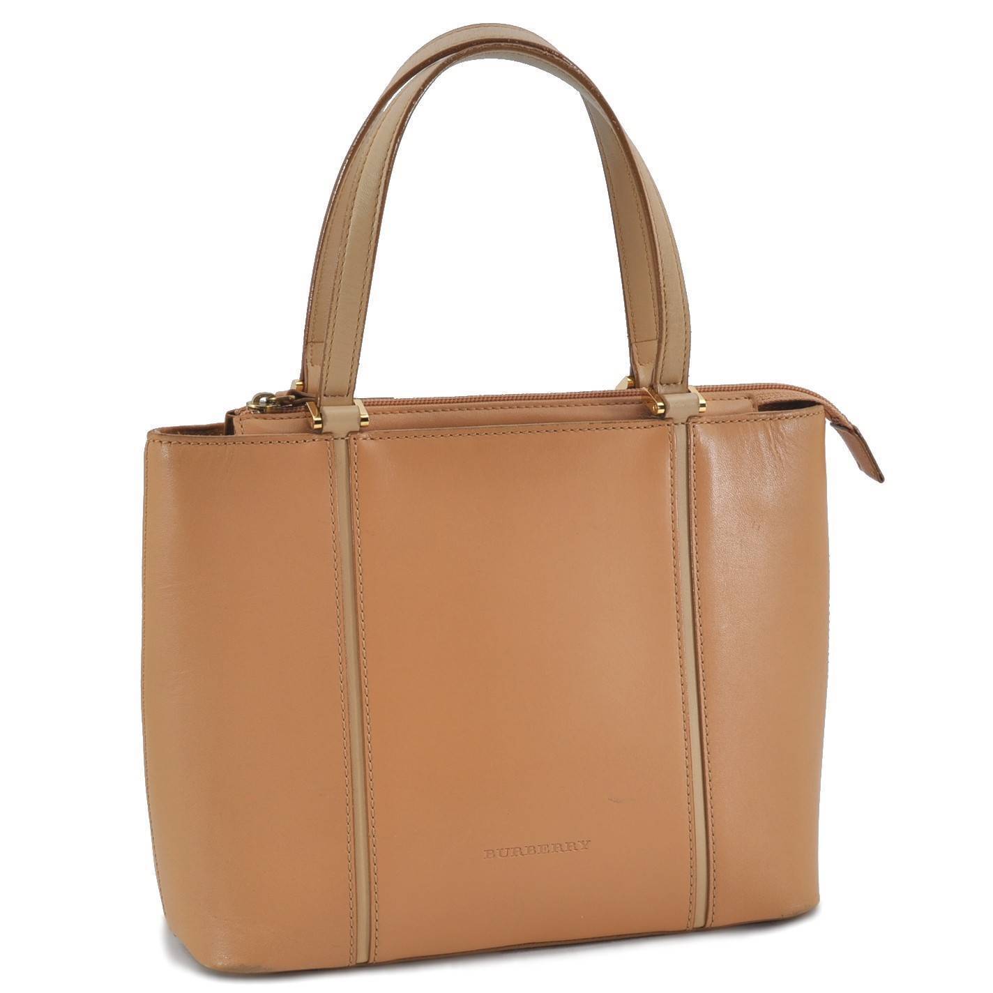Authentic BURBERRY Vintage Leather Hand Bag Purse Beige H2825