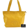 Authentic CHANEL Caviar Skin CC Logo Shoulder Tote Bag Yellow H2858