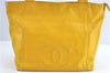 Authentic CHANEL Caviar Skin CC Logo Shoulder Tote Bag Yellow H2858
