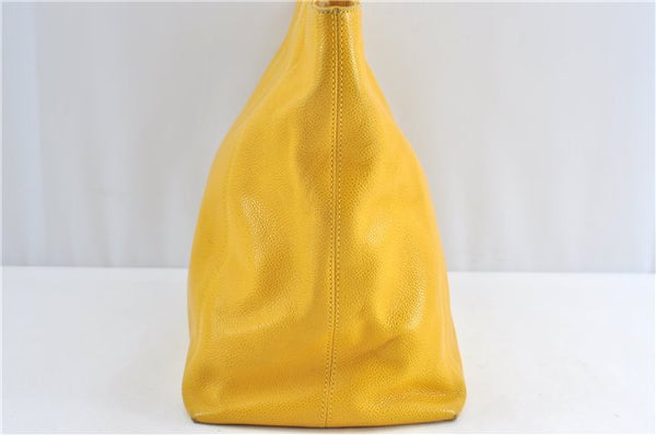 Authentic CHANEL Caviar Skin CC Logo Shoulder Tote Bag Yellow H2858