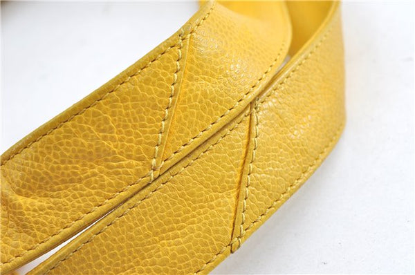 Authentic CHANEL Caviar Skin CC Logo Shoulder Tote Bag Yellow H2858