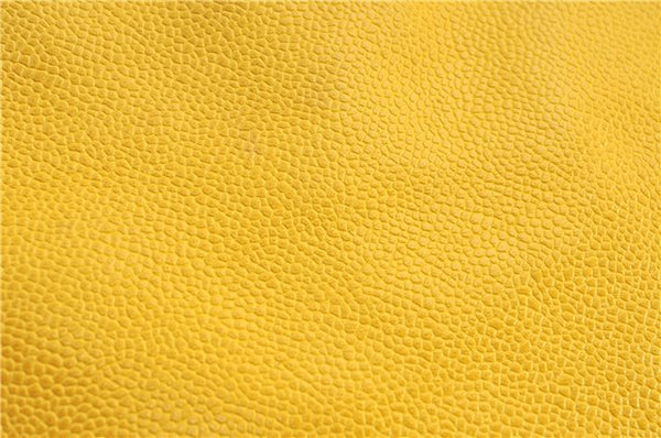 Authentic CHANEL Caviar Skin CC Logo Shoulder Tote Bag Yellow H2858