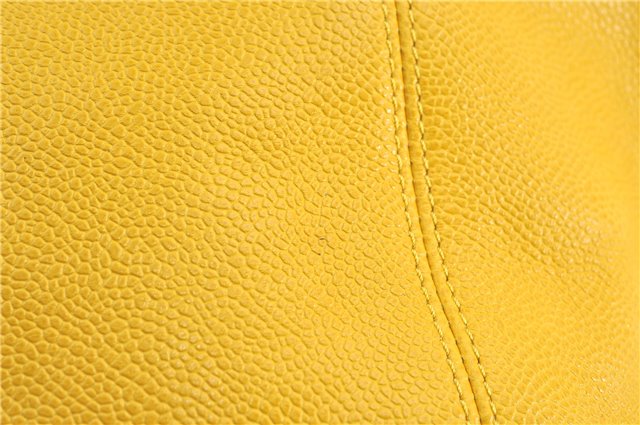 Authentic CHANEL Caviar Skin CC Logo Shoulder Tote Bag Yellow H2858