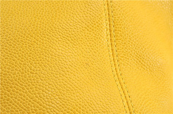 Authentic CHANEL Caviar Skin CC Logo Shoulder Tote Bag Yellow H2858
