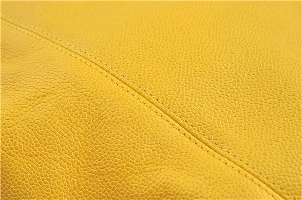 Authentic CHANEL Caviar Skin CC Logo Shoulder Tote Bag Yellow H2858