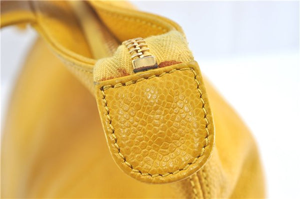 Authentic CHANEL Caviar Skin CC Logo Shoulder Tote Bag Yellow H2858