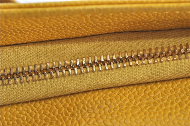 Authentic CHANEL Caviar Skin CC Logo Shoulder Tote Bag Yellow H2858