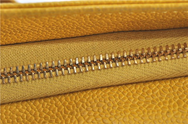 Authentic CHANEL Caviar Skin CC Logo Shoulder Tote Bag Yellow H2858