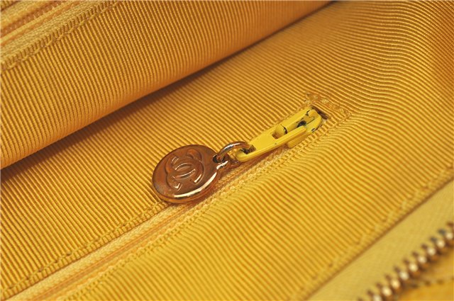 Authentic CHANEL Caviar Skin CC Logo Shoulder Tote Bag Yellow H2858