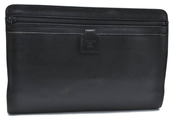 Authentic Burberrys Vintage Leather Clutch Bag Black H2888