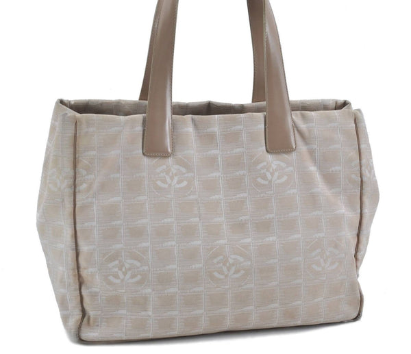 Authentic CHANEL New Travel Line Shoulder Tote Bag Nylon Leather Beige H2901