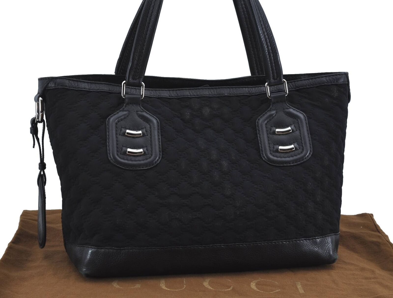 Authentic GUCCI Neoprene Shoulder Tote Bag GG Nylon Leather 241101 Black H2926