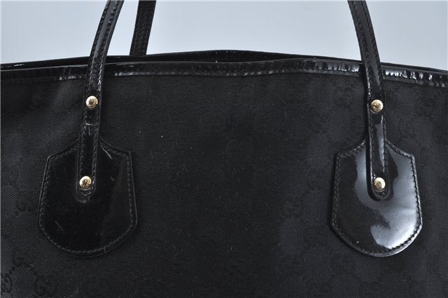 Authentic GUCCI Jolie Shoulder Tote Bag GG Canvas Enamel 211976 Black H2932
