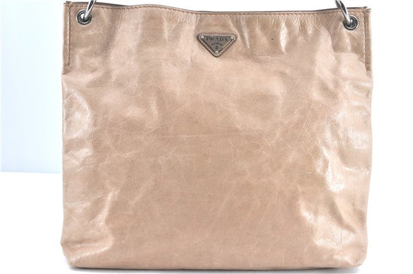 Authentic PRADA Leather Shoulder Hand Bag Purse Beige H3020