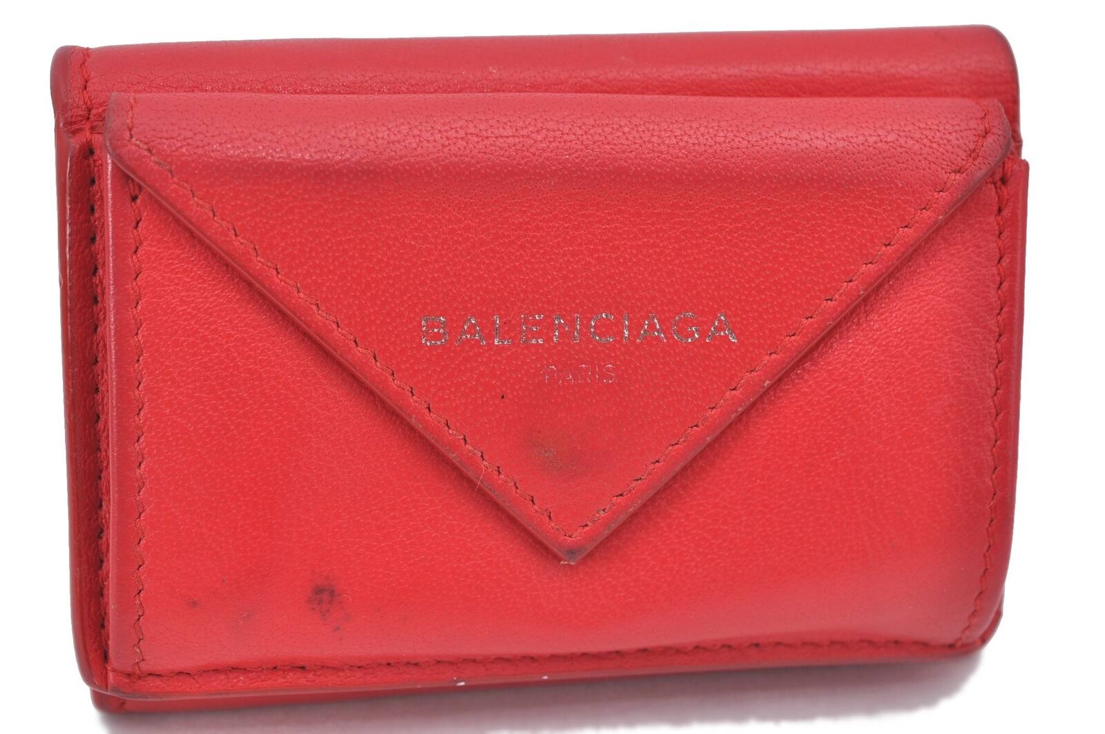 Authentic BALENCIAGA Papier Mini Wallet Trifold Purse Leather 391446 Red H3261