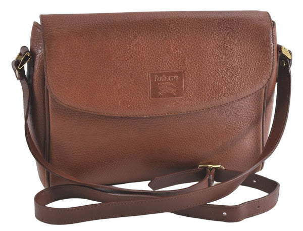 Authentic Burberrys Vintage Leather Shoulder Cross Body Bag Purse Brown H3309